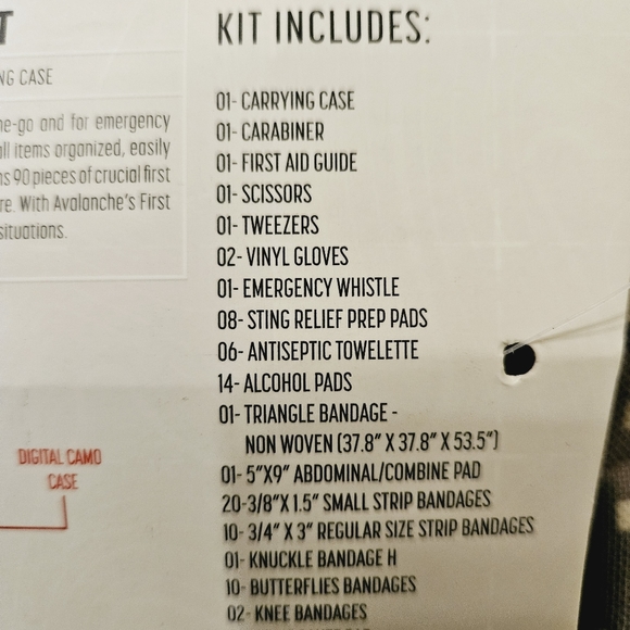 Avalanche 90 Piece Outdoor FIRST AID Kit NEW Digital Camo - Picture 3 of 5